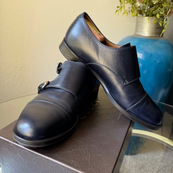 GUCCI NAVY DOUBLE MONK STRAP CAP TOE - Picture 7 of 12